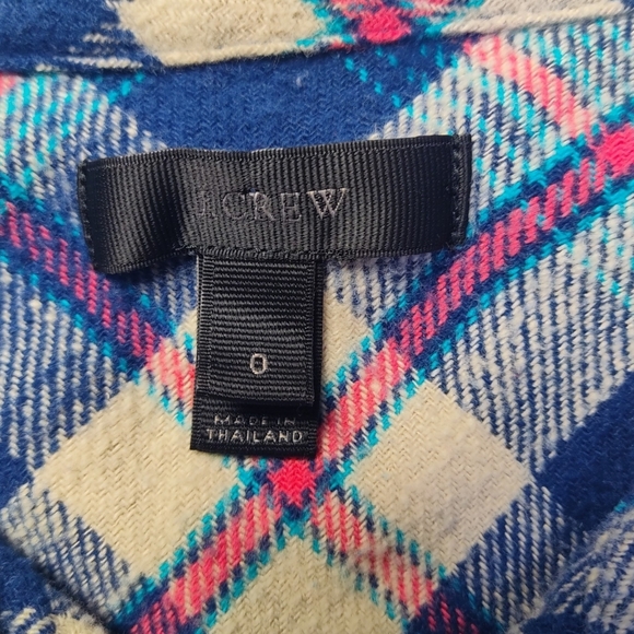 J Crew Flannel Shirt Womens Size 0 Plaid‎ 100% Cotton Blue Pink Cozy Classic - Picture 3 of 9